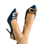 R&B | Sommer Damen High Heels Sandalen High Heels Pumps Luxus Designer Mittel Niedrig Absätze Fest Slip-On Schuhe