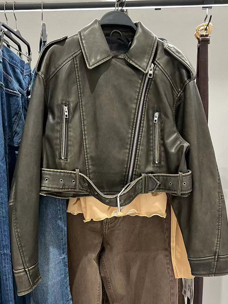 R&B | Vegan Leder Trenchcoat mit Reißverschluss und Gürtel für Frauen Umweltfreundliche Materialien