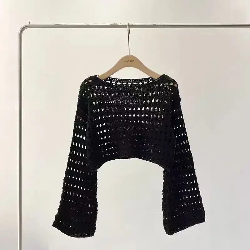 R&B | Langes Gehäkeltes Strickoberteil für Frauen