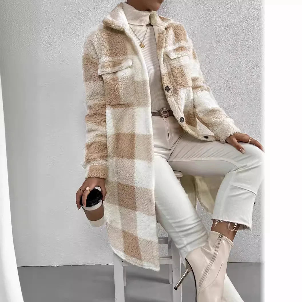 R&B | Langer Kariert Fleece-Mantel