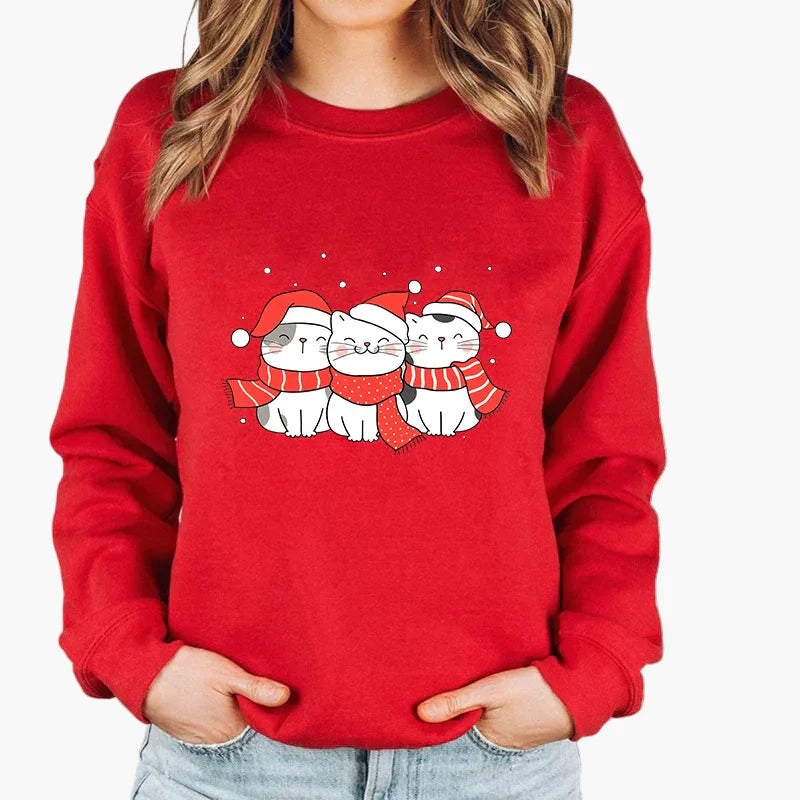 R&B | Weihnachtspullover mit Katze und Lichterkette - Lustiger Winter-Sweater für Katzenliebhaber