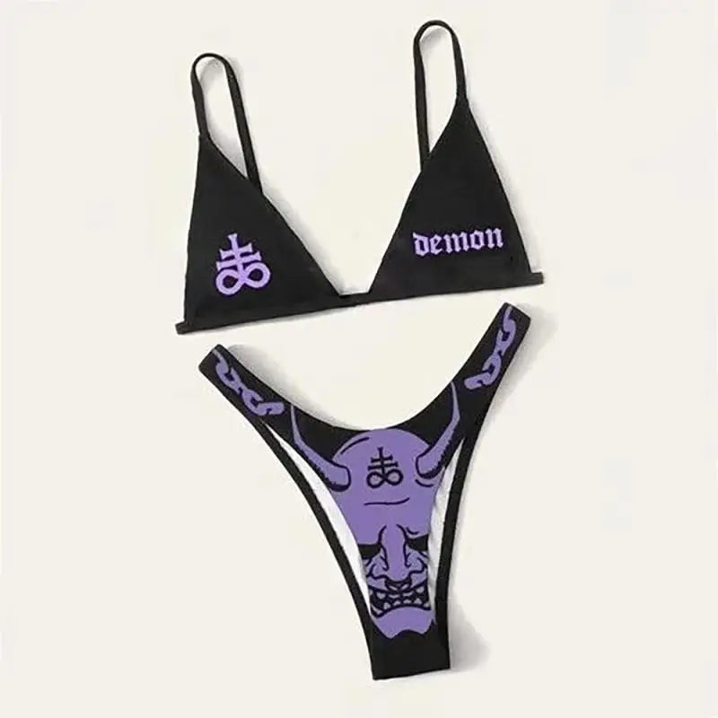 R&B | Sexy Goth Bikini Frauen Buchstaben Totenkopf Druck Badeanzug Split Badeanzug Hohe Taille Gotische Bikini Set Strandoutfits