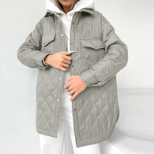 R&B | Lange Steppjacke mit Druckknopfverschluss für Frauen Ideal für Den Winter