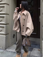 R&B | Übergroße Knopf Front Jacke Weite Ärmel Kurze Jacke