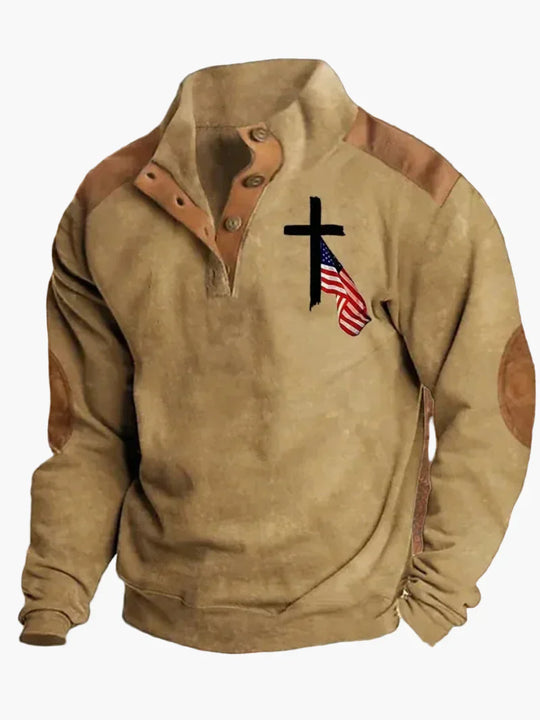 R&B | Retro Cowboy Sweatshirt mit Digitaldruck und Stehkragen - Western Casual Pullover für Outdoor und Freizeit