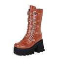 R&B | Gothic Schuhe Frauen Schwarz Hochstiefel Weiblich Hohe Absatz Frauen Combat Punk Chunky Dame