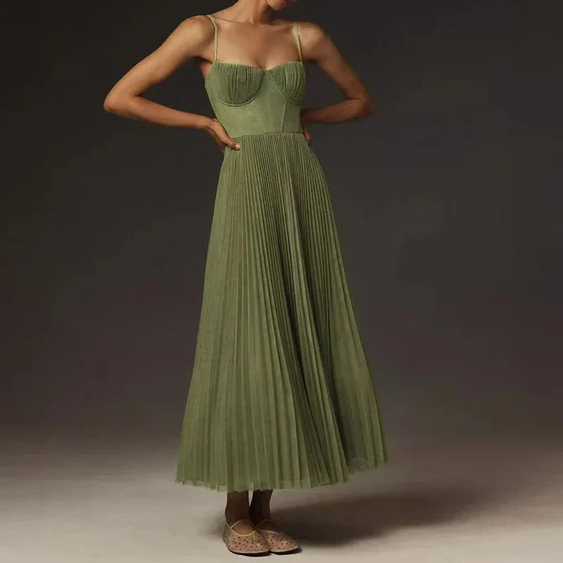R&B | Grüne Plissierte A-Linie Kleid