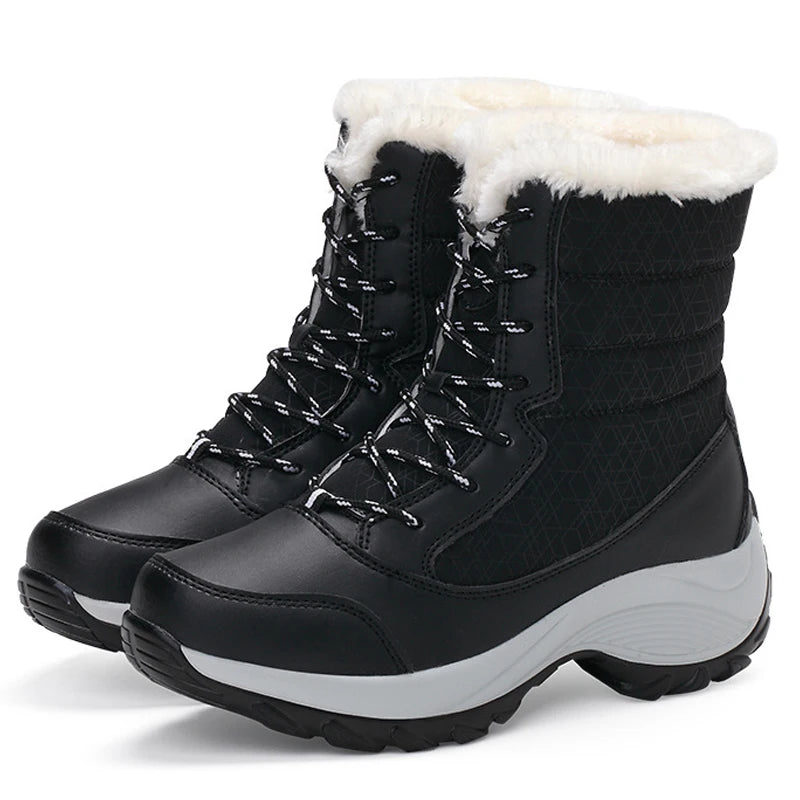 R&B | Schneestiefel – Mitten-Wade – Kunstfell Gefüttert – Schnürsenkel – Plattformsohle – Wasserabweisend
