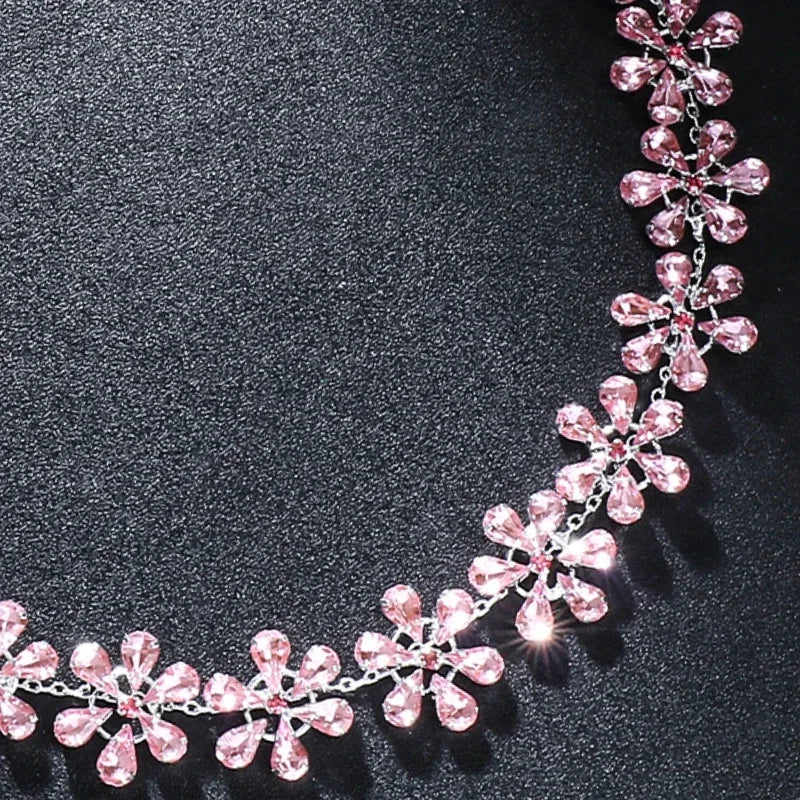 R&B | Mode Pink Crystal Flowers Choker Necklace Statement Accessories Mode Frauen Rhinestone Collar Necklace Schlüsselbein Schmuck Ins