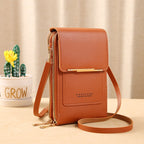 R&B | Leder Smartphone Clutch Damen Handtasche mit Touchscreen-Fenster