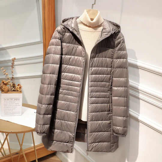 R&B - Lange Daunenjacke für Frauen mit Kapuze