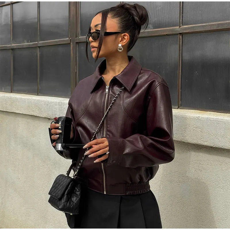 R&B | Eco-Leder Vintage Bomberjacke
