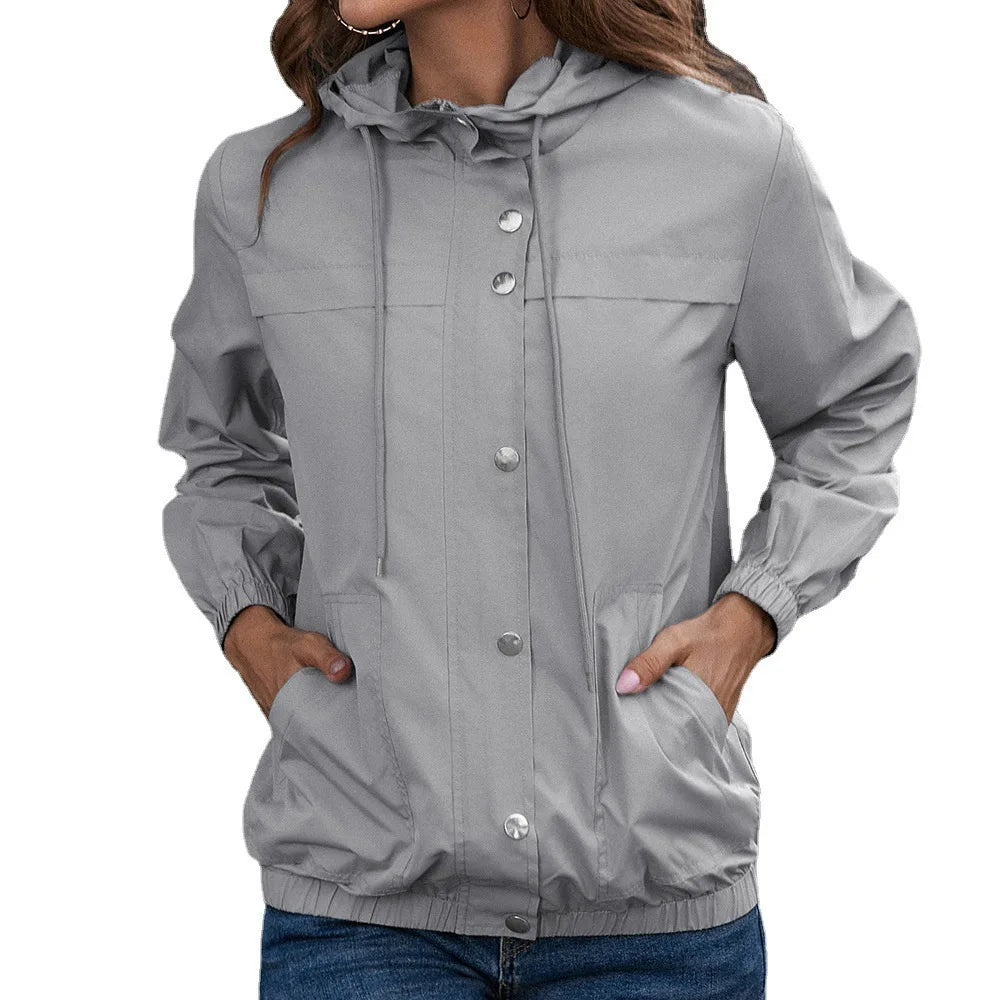 R&B | Damen Kapuze Wasserdichter Trenchcoat Langarm