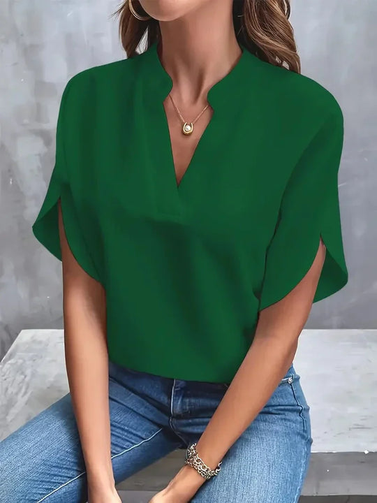 R&B | Bluse mit V-Ausschnitt und Seitenschlitzen