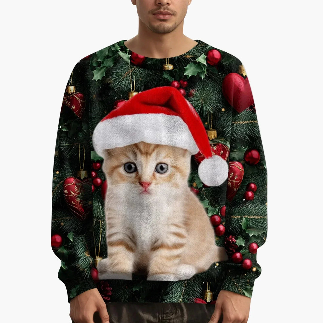 R&B | Weihnachtspullover mit Katzenmotiv und Festlichem Design - Lustiger Weihnachtssweater für Weihnachten und Winter