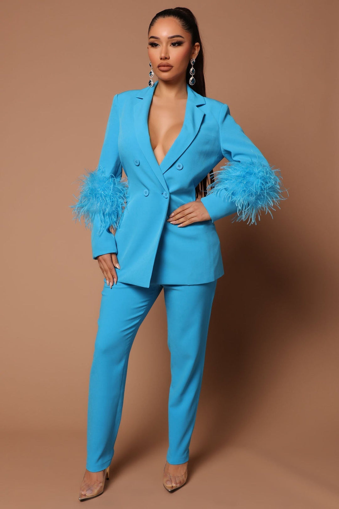 R&B | Blazer mit Federn und Hose Set für Frauen