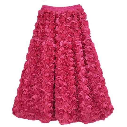 R&B | Herbst Neu Vielseitig Drei Dimensional Blumen Mittlere Falten Rock Hohe Taille Große Schwung Mode A-Linie Röcke Frauen