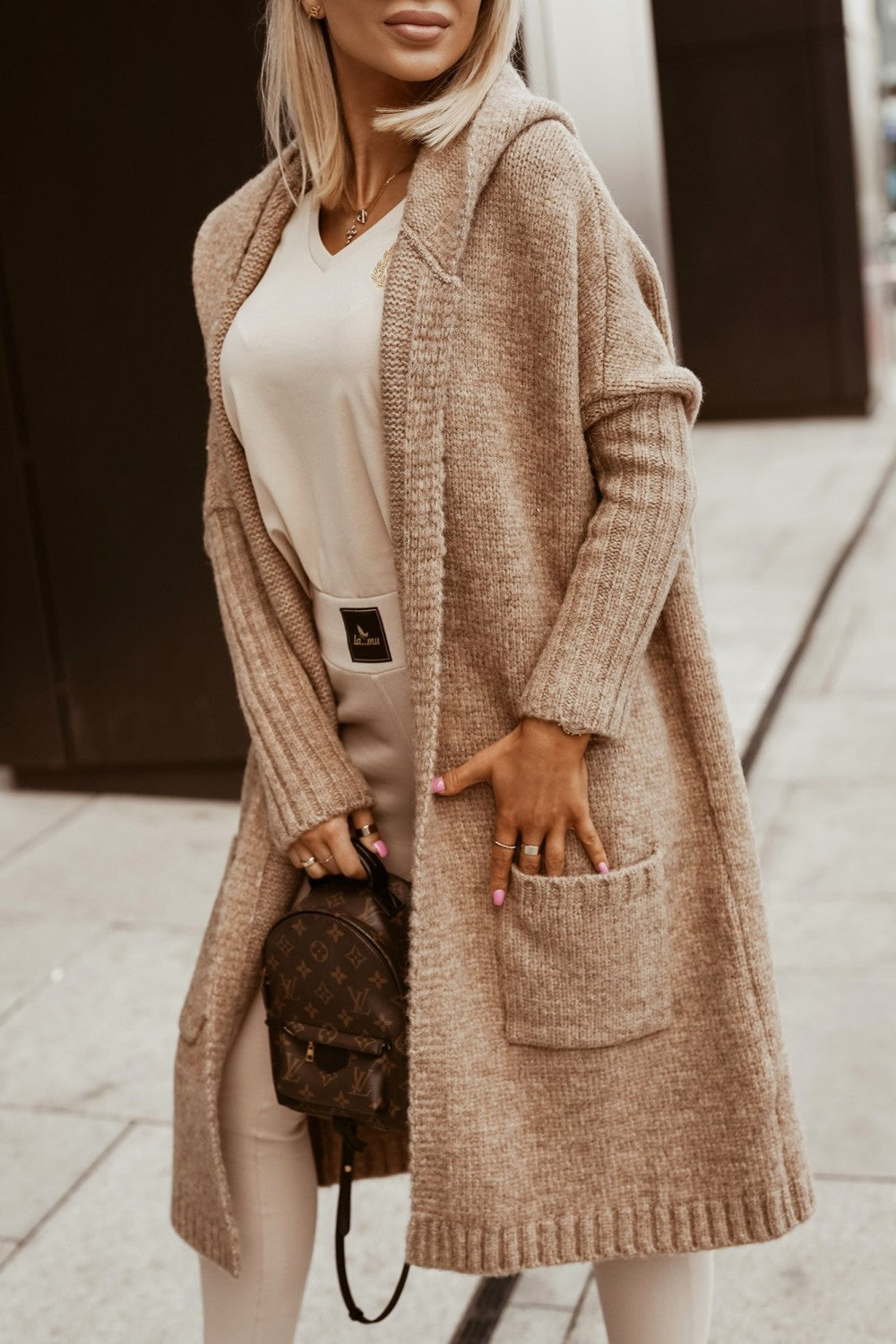 R&B | Langer cardigan mit Kapuze für Damen