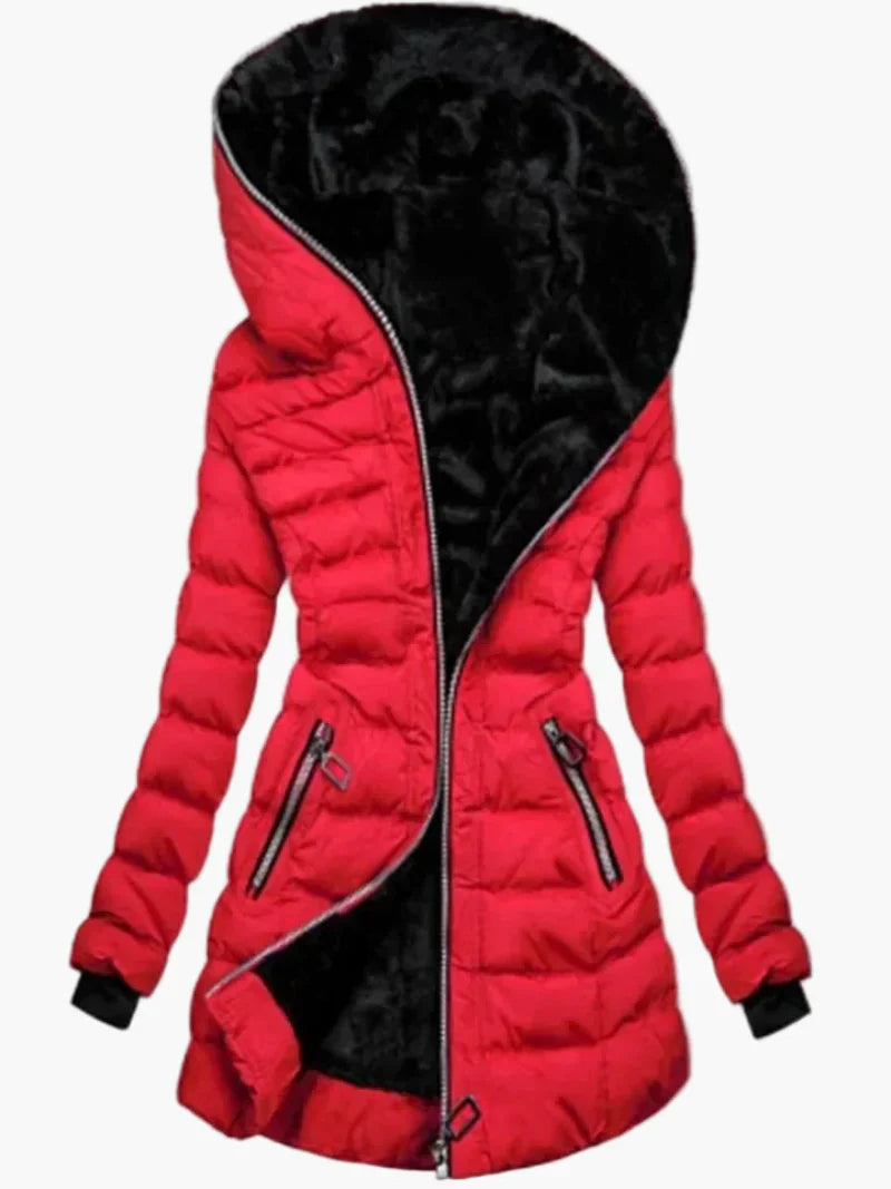 R&B | Winter Steppjacke mit Kapuze und Asymmetrischem Reißverschluss - Modische Outdoorjacke für Kalte Tage