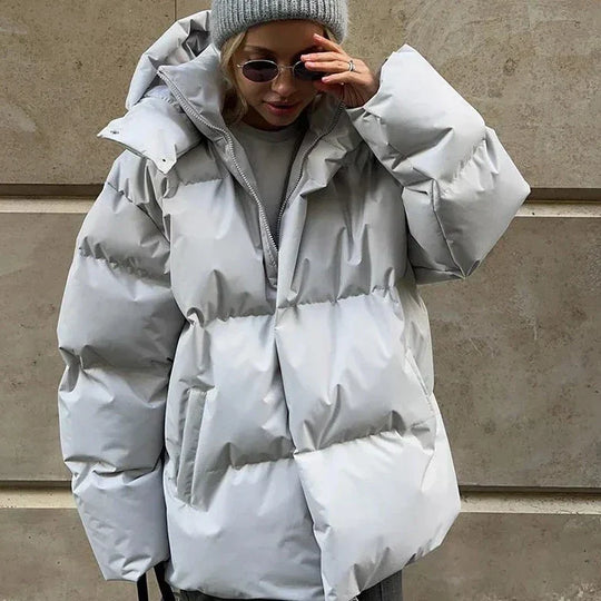 R&B | Übergroße Pufferjacke - Winter Hoher Hals Kapuzen Design