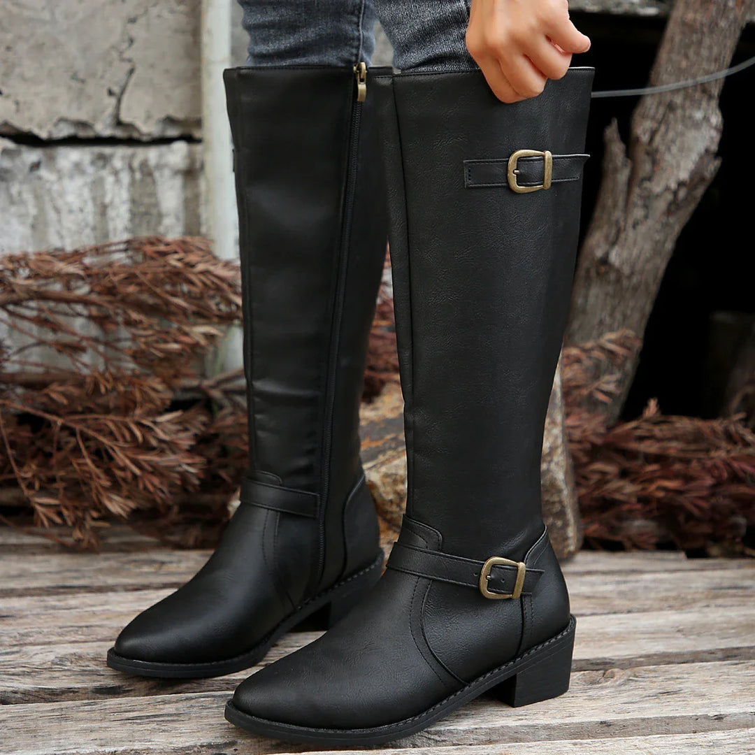 R&B | Hohe Reitstiefel mit Schnallenriemen und Niedrigem Absatz für Frauen