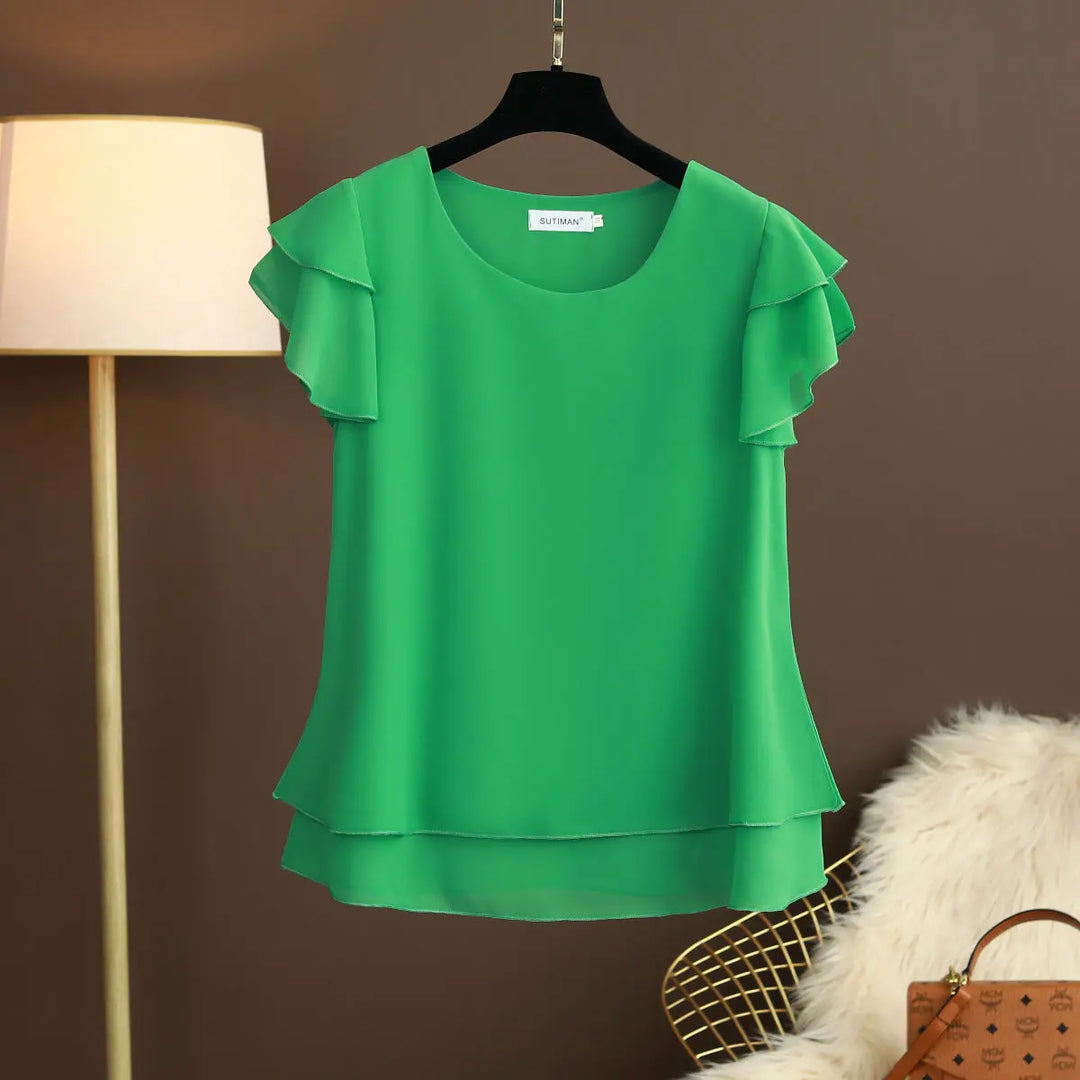 R&B | Chiffon Bluse mit O-Ausschnitt und Kurzen Ärmeln
