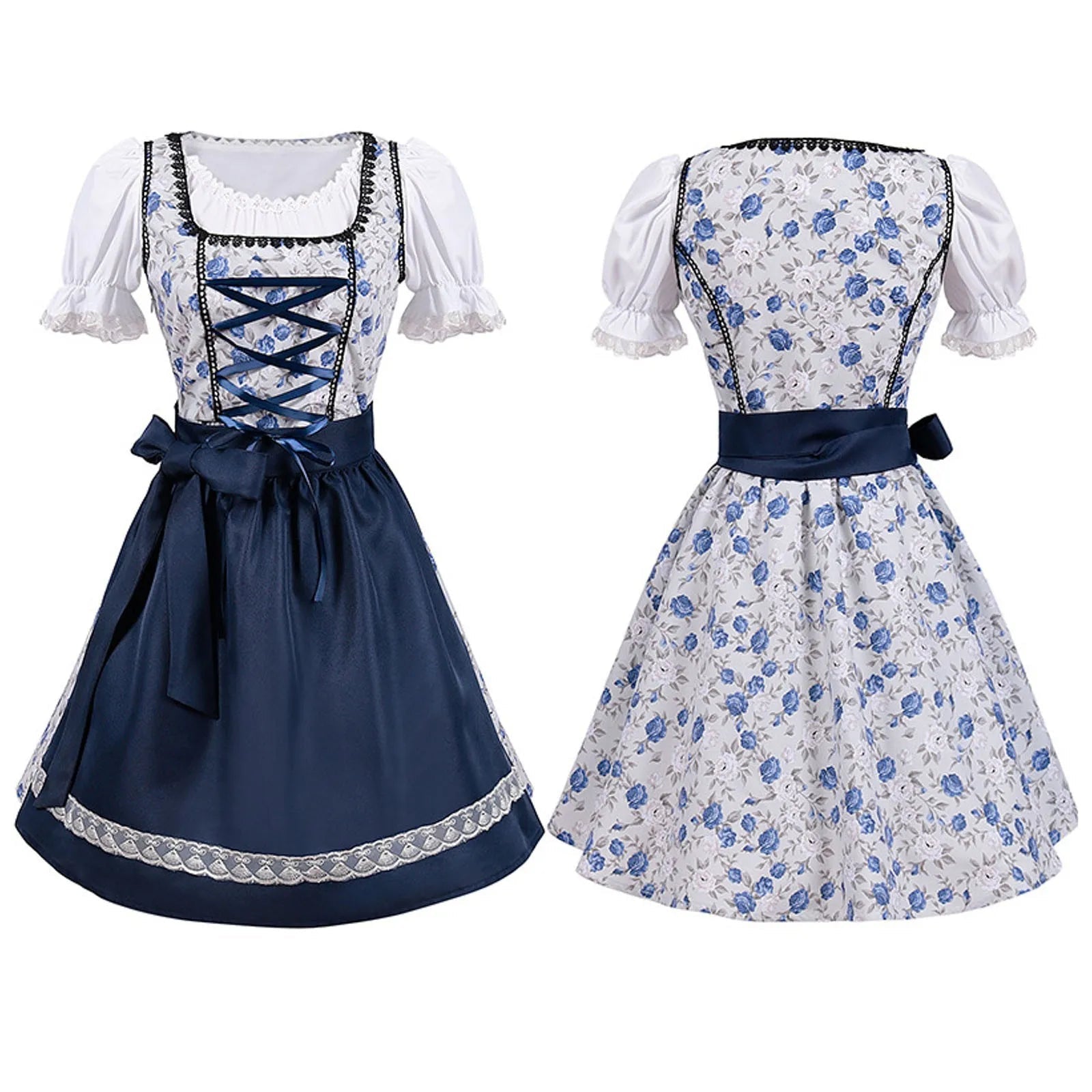 R&B | Kurzärmelig Spitze Oktoberfest Kleid mit Schürze