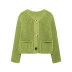 R&B | Mesh Strick Strickjacke mit Fronttaschen