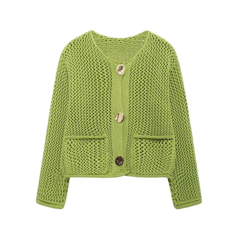 R&B | Mesh Strick Strickjacke mit Fronttaschen