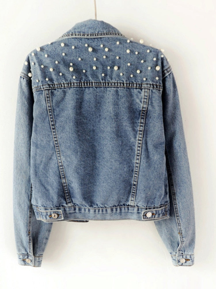 R&B | Exklusive Lina Jeansjacke Denim-LiR&Bling mit Stilvoller Perlenverzierung
