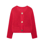 R&B | Mesh Strick Strickjacke mit Fronttaschen