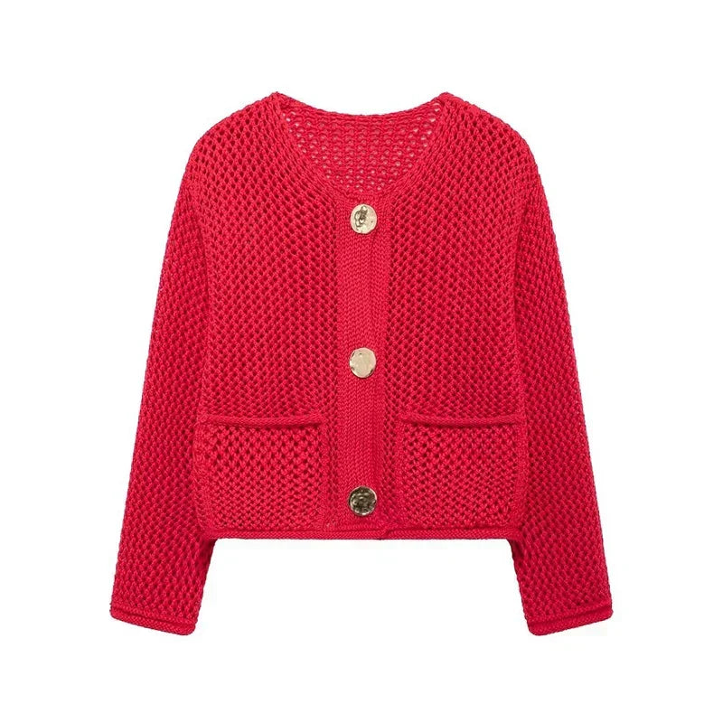 R&B | Mesh Strick Strickjacke mit Fronttaschen