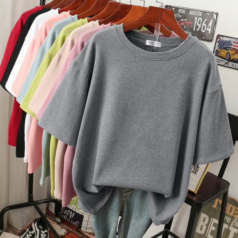 R&B | Oversized Baumwoll-Basic-T-Shirt für Damen