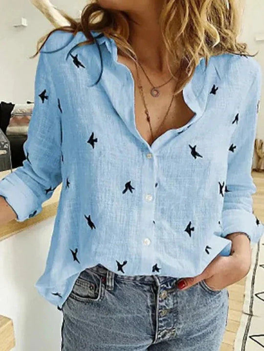 Elegantes, lässiges Damenshirt mit langen Ärmeln aus Baumwolle