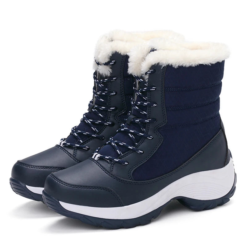 R&B | Schnee Boots Knöchelhoch mit Kunstpelz Gefüttert Schnürung Plateausohle Wasserabweisend