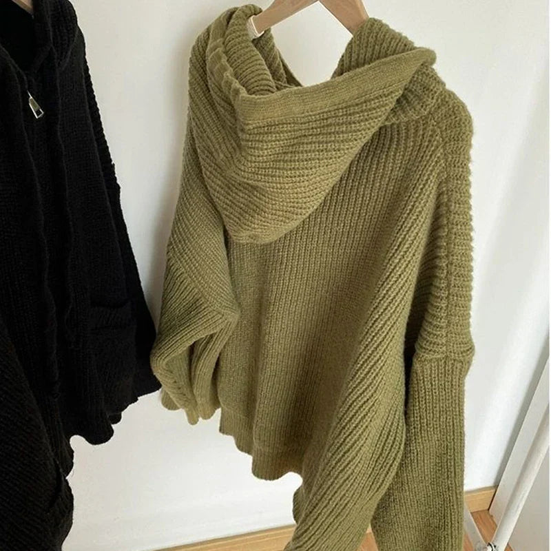 R&B | Oversized Strick Damenpullover mit Reißverschluss