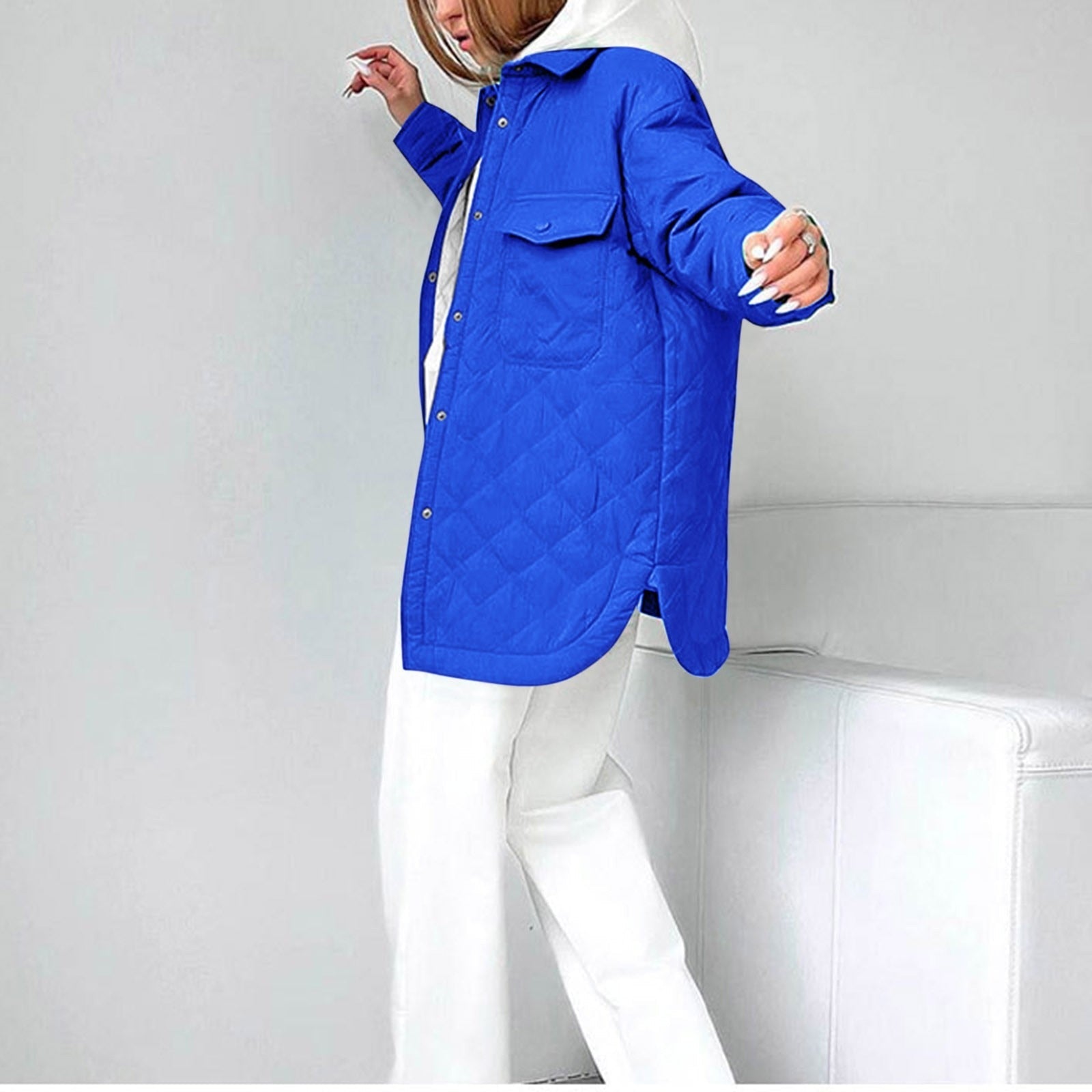 R&B | Lange Steppjacke mit Druckknopfverschluss für Frauen Ideal für Den Winter