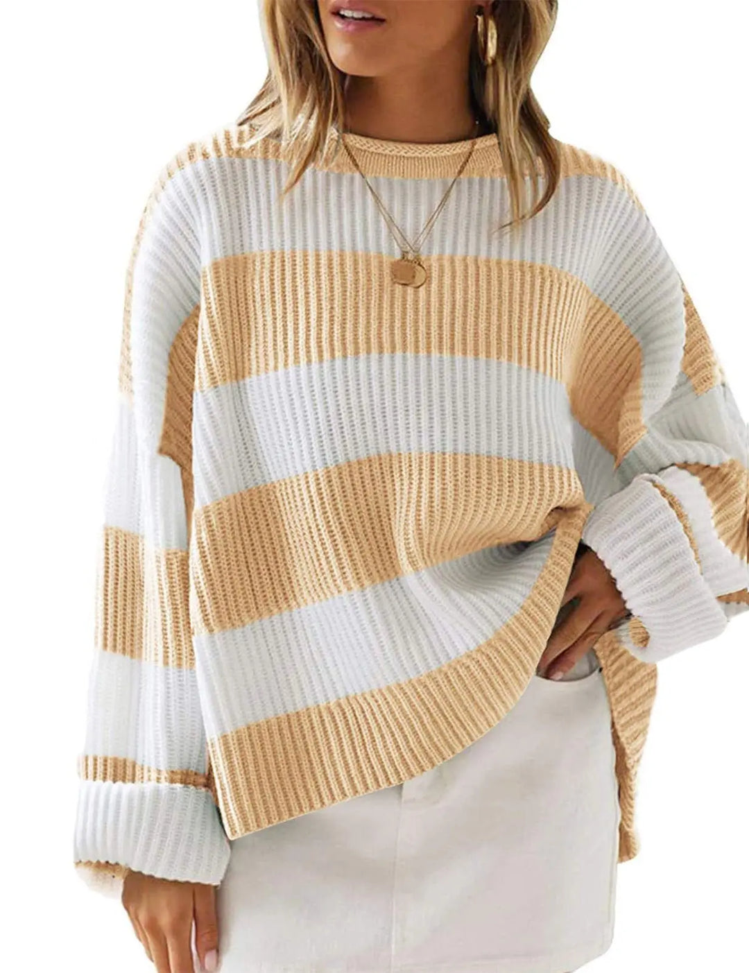 R&B | Langarm Gestreifter Rollkragenpullover