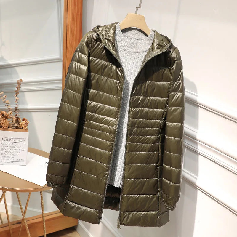 R&B - Lange Daunenjacke für Frauen mit Kapuze