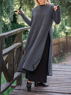 Langes Damen Midikleid in Lockerer Form mit Seitenschlitz - R&B