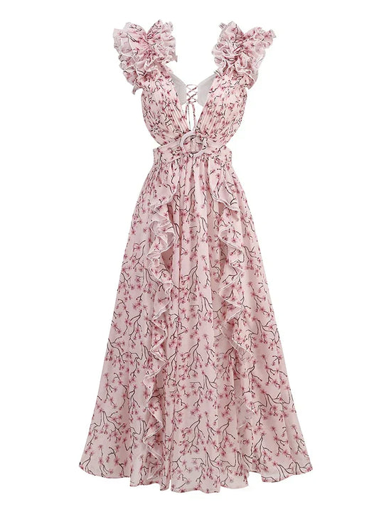 R&B | Cutout Rüsch Maxi Kleid
