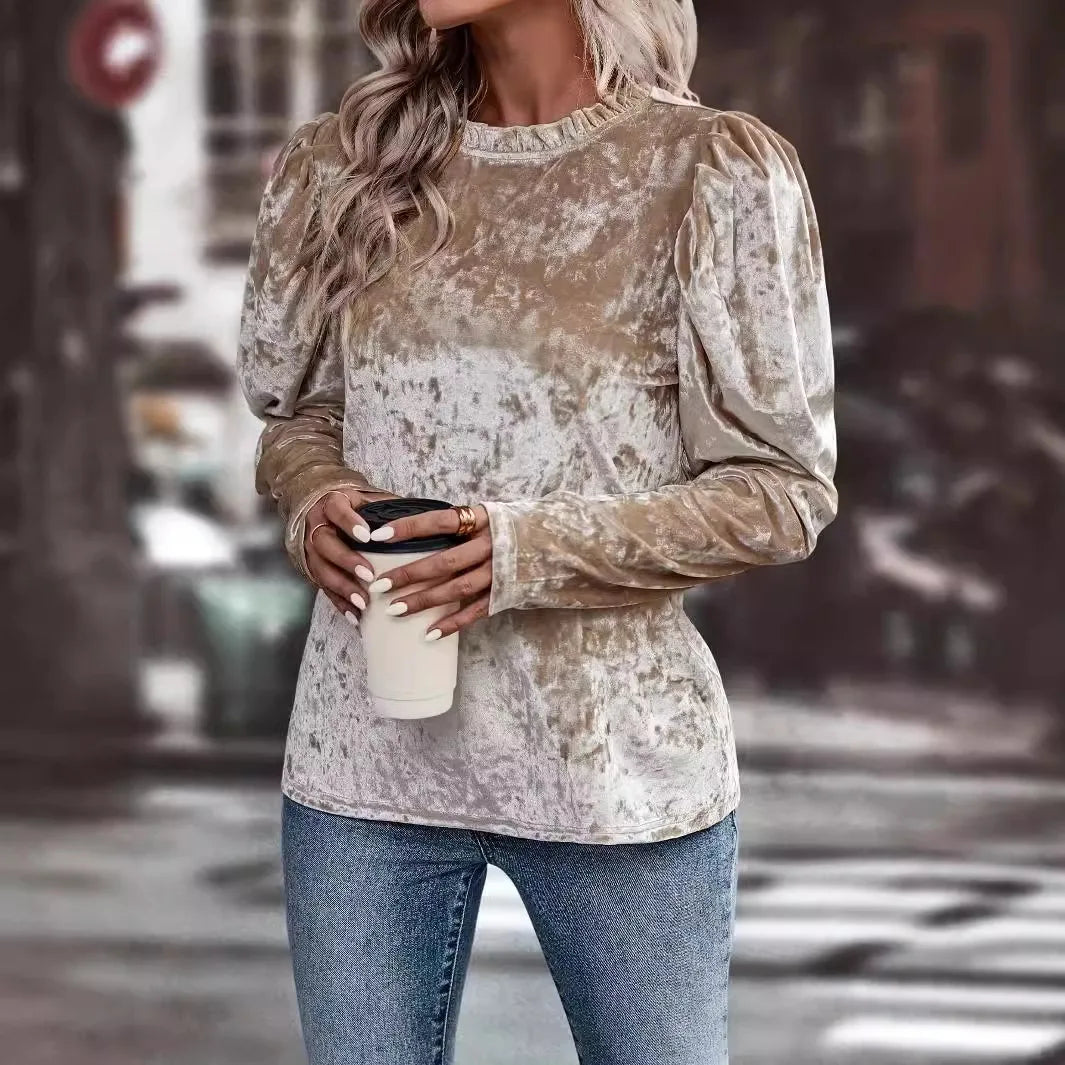 R&B | Samtbluse mit Puffärmeln Einzigartiges Design Weich und Elegant