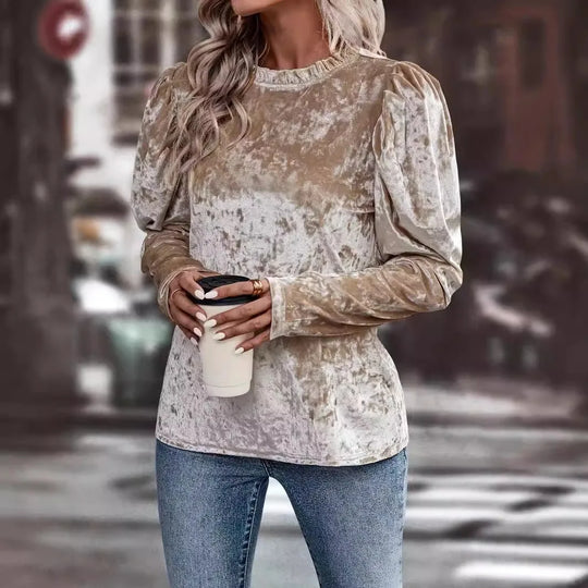 R&B | Samtbluse mit Puffärmeln Einzigartiges Design Weich und Elegant