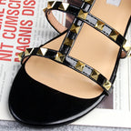 R&B | Sommer Damen Sandalen Frauen Lässige Flache Schuhe Schlicht Stil Mode Nieten Design Gehen und Einkaufen Große Größe