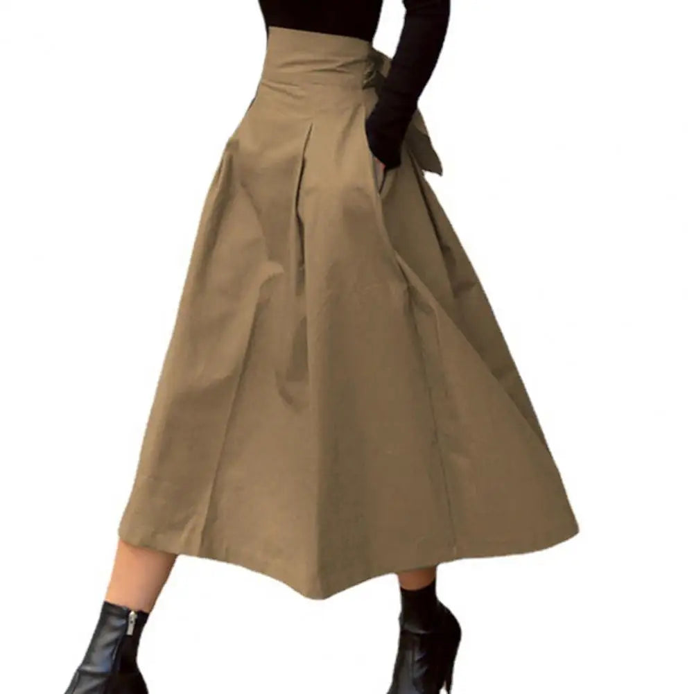 R&B | Einfarbiger Midi-Rock Damen Sommerrock Hohe Taille A-Linie Rock für Damen Knöchellanger Rock Faldas Larga