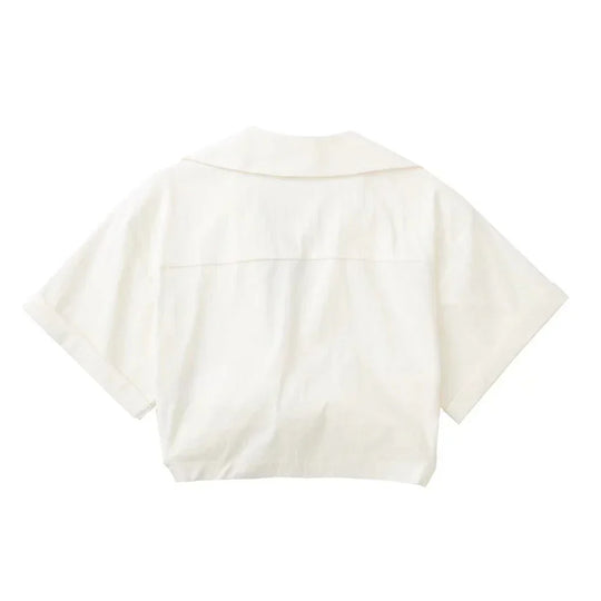 R&B | Damen Vintage Kurzarm Leinen Crop Shirt