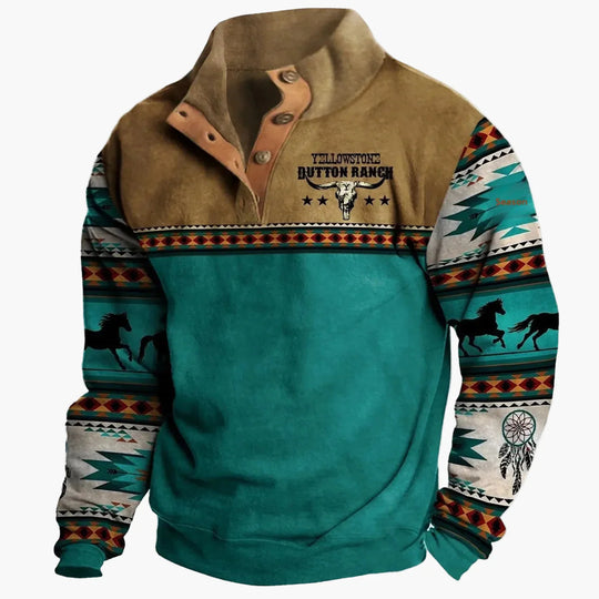 R&B | Vintage Western Sweatshirt mit Ethno-Muster und Stehkragen - Freizeitpullover