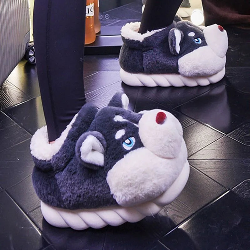 R&B | Weiche Damenschuhe Niedliche Husky Hausschuhe für Zuhause