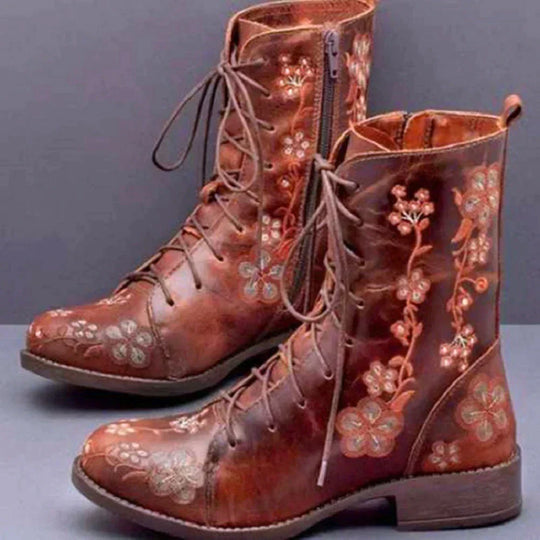 Bestickte Blumenstiefel mit Schnürung R&B