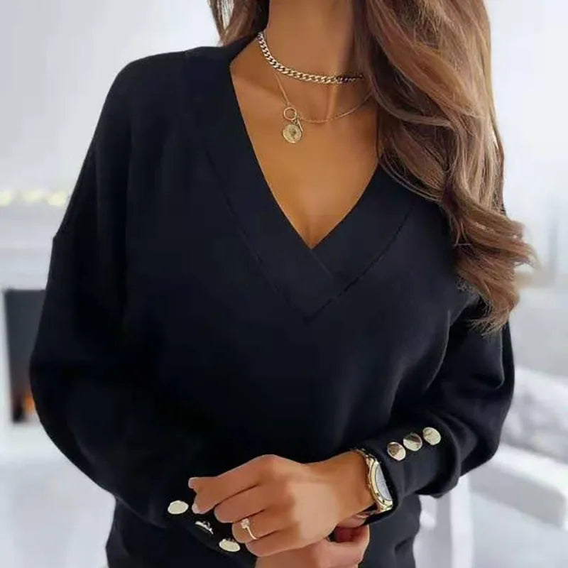 R&B | Bluse mit Knopfdetails V-ausschnitt Elegant und Lässig